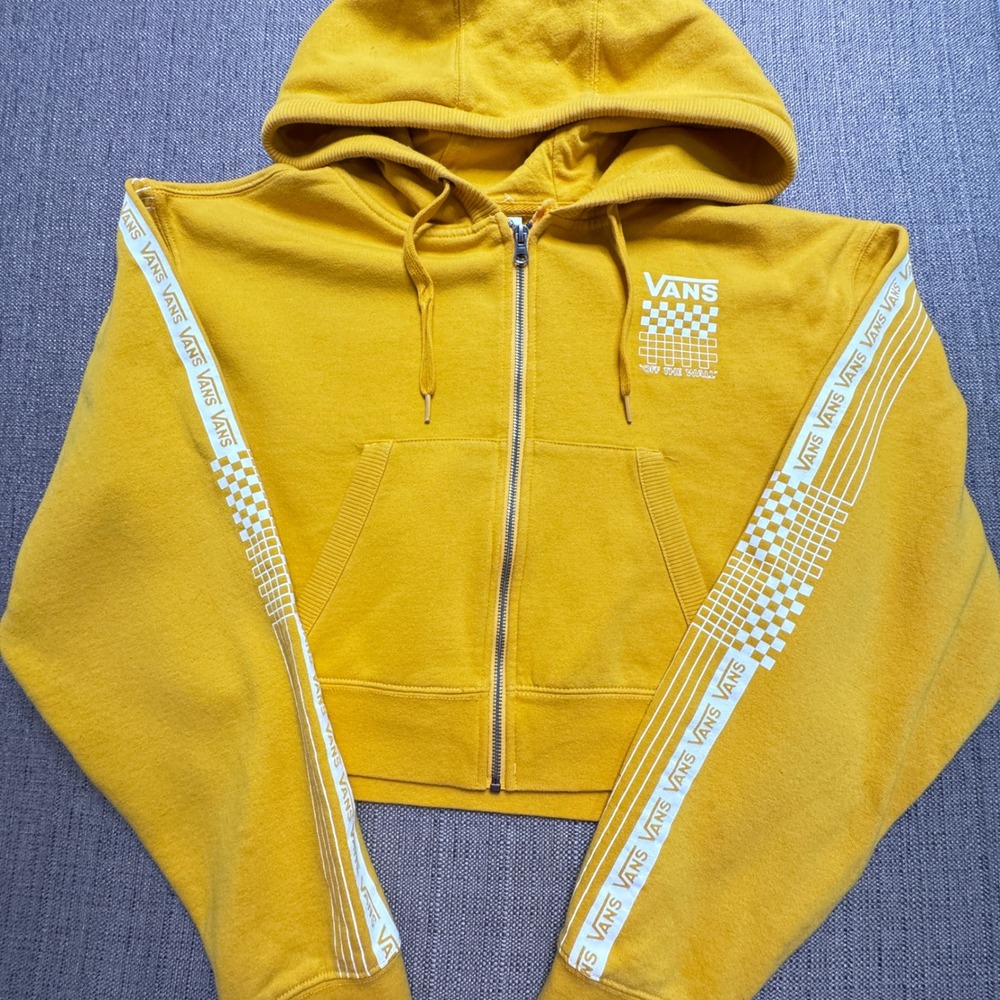 Vans Off The Wall Womens Yellow Cropped Full Zip Hoodie Checkerboard Logo Large